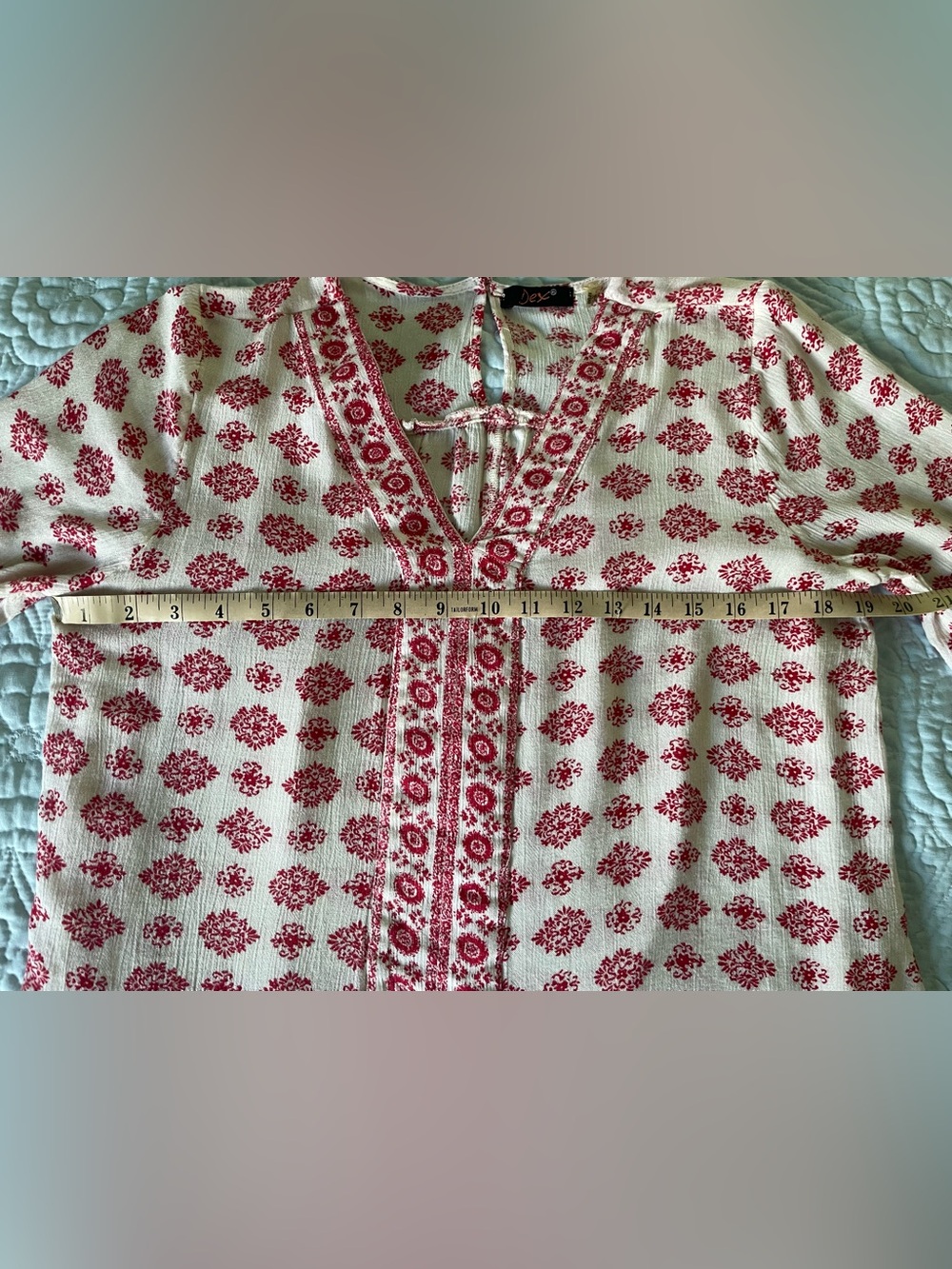 Dex Red Floral Tunic Top on Cream - Picture 6 of 6
